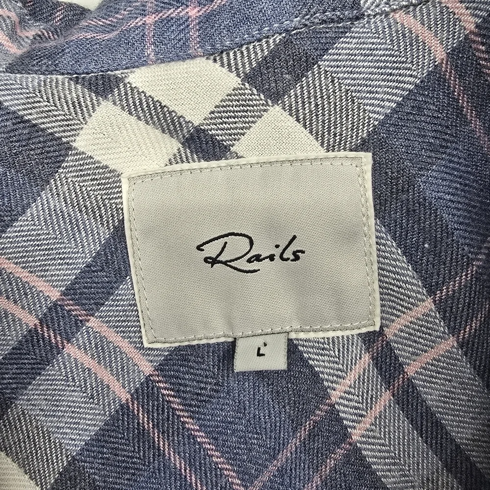 Rails blue pink plaid button down long sleeve shirt size Large - Picture 3 of 6